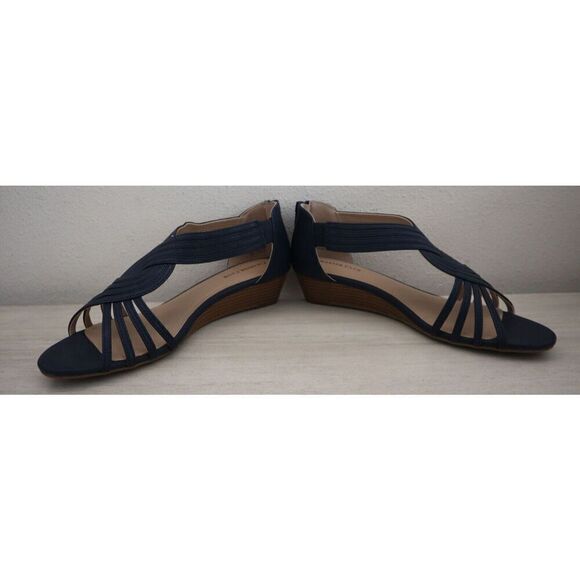 Charter Club Women's Sz 8 M Navy Ginifur 2 Faux Leather Strappy Wedge Sandals - Picture 5 of 11